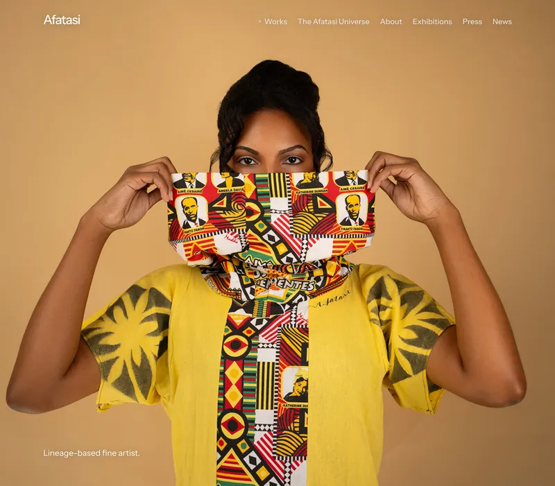 Homepage of an artist site built on Artwork Registry, showing the artist in a full-bleed portrait with minimal navigation.